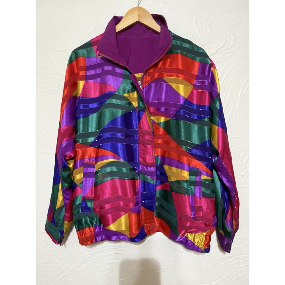 Vintage 80s 90s Colorblock Windbreaker Jacket Reversible Purple Multicolor Retro